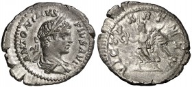 (204 d.C.). Caracalla. Denario. (Spink 6895) (S. 658) (RIC. 144b). 2,91 g. EBC-/MBC+.