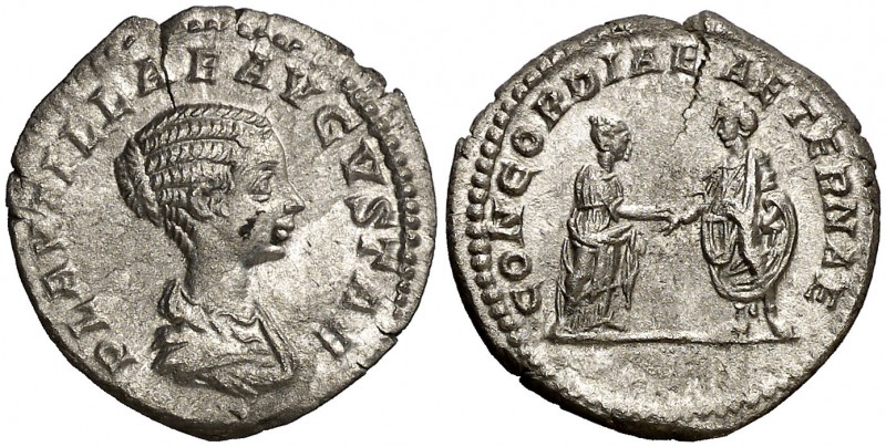 (202 d.C.). Plautilla. Denario. (Spink 7069) (S. 10) (RIC. 361). 1,86 g. Leve gr...
