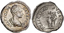 (203 d.C.). Geta. Denario. (Spink 7173) (S. 38a) (RIC. 9a). 2,86 g. Bella. EBC-.
