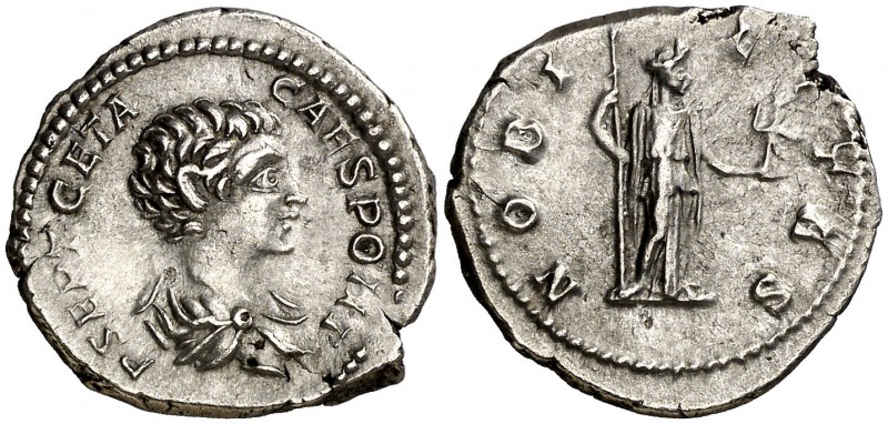 (199 d.C.). Geta. Denario. (Spink 7184) (S. 90) (RIC. 13a). 3,36 g. MBC+.