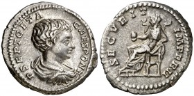 (202 d.C.). Geta. Denario. (Spink 7200) (S. 183a) (RIC. 20b). 3,33 g. EBC-/MBC+.