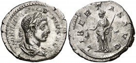 (220-221 d.C.). Eliogábalo. Denario. (Spink 7523 var) (S. 92) (RIC. 107). 3,14 g. EBC.