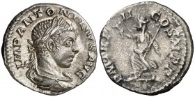 (219 d.C.). Eliogábalo. Denario. (Spink 7530) (S. 143) (RIC. 21). 3,18 g. EBC/MBC.
