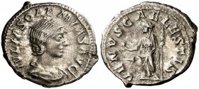 (220-222 d.C.). Julia Soaemias. Denario. (Spink 7719) (S. 8a) (RIC. 241). 3,51 g. MBC.