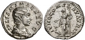 (222 d.C.). Julia Mamaea. Denario. (Spink 8212) (S. 35) (RIC. 343). 3 g. Atractiva. EBC-.