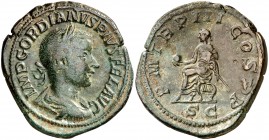 (240 d.C.). Gordiano III. Sestercio. (Spink 8728) (Co. 231) (RIC. 294a). 23,56 g. Pátina verde. MBC+.