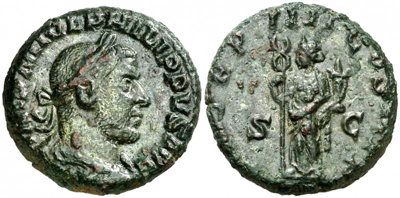 (247 d.C.). Filipo I. As. (Spink 9055) (Co. 139) (RIC. 150b). 9,99 g. Pátina ver...