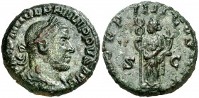 (247 d.C.). Filipo I. As. (Spink 9055) (Co. 139) (RIC. 150b). 9,99 g. Pátina verde. MBC+.
