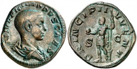 (245-246 d.C.). Filipo II. Sestercio. (Spink 9249) (Co. 49) (RIC. 256a). 17,67 g. MBC+.