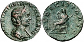 (250 d.C.). Herennia Etruscilla. Sestercio. (Spink 9505) (Co. 22) (RIC. 136b). 17,39 g. Cantos pulidos. MBC+.