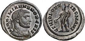 (303 d.C.). Galerio Maximiano. Londinium. Follis. (Spink 14344 var) (Co. 57) (RIC. 36). 9,83 g. Muy bella. Escasa así. EBC+.