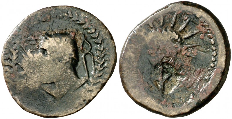 Malaca (Málaga). As. (FAB. 1729) (ACIP. 791). 9,82 g. Contramarca en reverso. Ra...