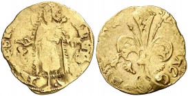 Ferran I (1412-1416). Mallorca. Florí. (Cru.V.S. 758) (Cru.C.G. 2806a). 3,39 g. Marcas: león y buey en anverso, y león y buey (no visible) en reverso....