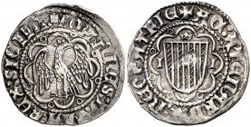 Joan II (1458-1479). Sicília. Pirral. (Cru.V.S. 972) (Cru.C.G. 3011 var). 2,64 g. Buen ejemplar. MBC+.