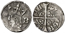 Ferran II (1479-1516). Barcelona. Quart de croat. (Cru.V.S. 1149 var) (Cru.C.G. 3082 var). 0,73 g. Rara. MBC-.