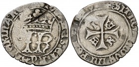 Catalina y Juan de Albret (1483-1512). Navarra. Tarja. (Cru.V.S. 292). 2,06 g. Golpe en anverso. Escasa. BC+.