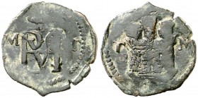 s/d. Felipe II. Toledo. M. 1 blanca. (Cal. 882 var) (J.S. A-279). 1,06 g. Escasa. BC+.