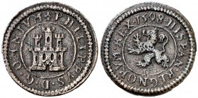 1598. Felipe II. Segovia. 1 maravedí. (Cal. 870). 1,71 g. Sin indicación de ceca ni valor. Tipo "OMNIVM". Escasa. MBC.