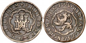 1598. Felipe II. Segovia. 4 maravedís. (Cal. 866). 5,47 g. MBC/MBC+.
