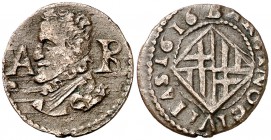 1616. Felipe III. Barcelona. 1 ardit. (Cal. 596). 1,42 g. Buen ejemplar. MBC+.