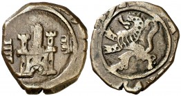 (1)619. Felipe III. Segovia. 4 maravedís. (Cal. falta) (J.S. D-183). 2,66 g. Acuñada a martillo. Escasa. MBC-.