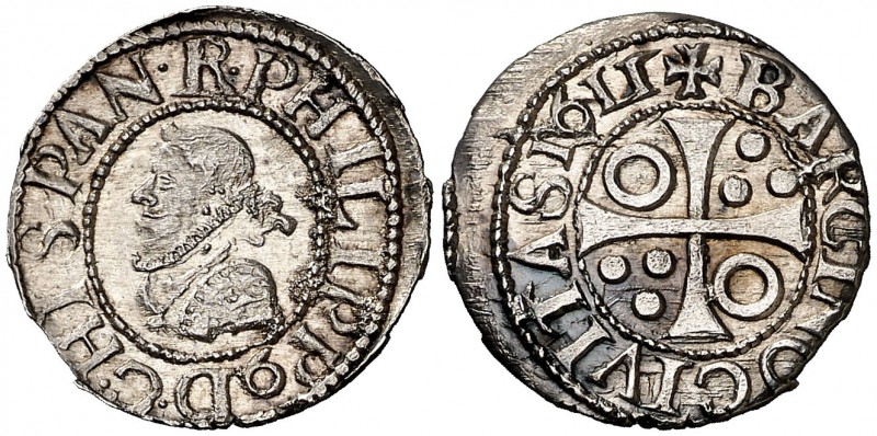 1611. Felipe III. Barcelona. 1/2 croat. (Cal. 534). 1,57 g. Bella. Brillo origin...