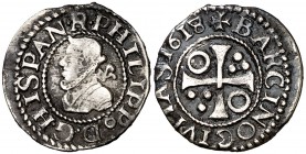 1618. Felipe III. Barcelona. 1/2 croat. (Cal. 541). 1,41 g. Escasa. MBC-.
