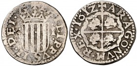 1612. Felipe III. Zaragoza. 1 real. (Cal. 525). 3,19 g. Rayitas. Escasa. (MBC-).