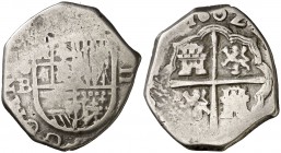 1602. Felipe III. Sevilla. B. 2 reales. (Cal. tipo 121, falta fecha). 6,63 g. Tipo "OMNIVM". Muy escasa. BC+.