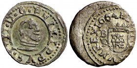 1664. Felipe IV. Burgos. R. 4 maravedís. (Cal. 1272). 0,94 g. MBC+.