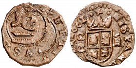 1661. Felipe IV. Cuenca. . 8 maravedís. 1,47 g. Acuñada a martillo. Falsa de época. Bella. Rara así. EBC/EBC+.