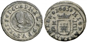 1663. Felipe IV. Cuenca. . 4 maravedís. (Cal. 1339). 1,25 g. Buen ejemplar. Escasa. MBC+.