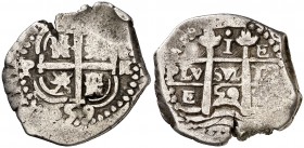 1659. Felipe IV. Potosí. E. 1 real. (Cal. 1059). 3,74 g. Doble fecha y triple ensayador. BC+/MBC-.
