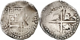 Felipe IV. Potosí. P. 8 reales. (Cal. tipo 113b). 27,11 g. Leones y castillos. Fecha no visible. (MBC-).