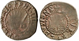 s/d. Carlos II. Eivissa. 1 sou. (Cal. 1387, de Felipe IV) (Cru.C.G. 3712). 1,78 g. A nombre de Felipe IV. MBC-.