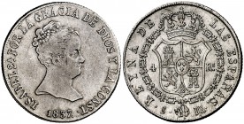 1837. Isabel II. Sevilla. DR. 4 reales. (Cal. 313). 5,80 g. Escasa. MBC-/MBC.