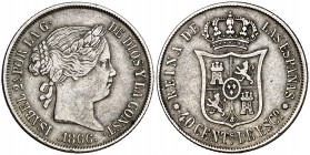 1866. Isabel II. Sevilla. 40 céntimos de escudo. (Cal. 342). 5,15 g. Escasa. MBC/MBC-.