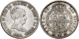 1841. Isabel II. Madrid. CL. 10 reales. (Cal. 217). 13,32 g. Rara. BC/BC+.