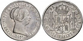 1851. Isabel II. Madrid. 10 reales. (Cal. 221). 12,83 g. Rara. MBC.
