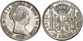 1853. Isabel II. Madrid. 10 reales. (Cal. 223). 12,94 g. Rara. MBC+/MBC.