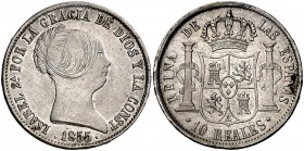 1855. Isabel II. Sevilla. 10 reales. (Cal. 242). 12,94 g. Leves golpecitos. Buen ejemplar. MBC+.