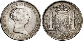 1850. Isabel II. Madrid. 20 reales. (Cal. 171). 25,75 g. Golpecitos. MBC-.