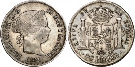 1856. Isabel II. Madrid. 20 reales. (Cal. 178). 25,76 g. MBC.