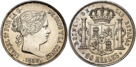 1859. Isabel II. Madrid. 20 reales. (Cal. 181). 26 g. Limpiada. Buen ejemplar. (EBC).