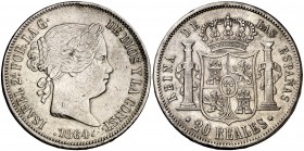 1864. Isabel II. Madrid. 20 reales. (Cal. 186). 25,68 g. MBC-/MBC.