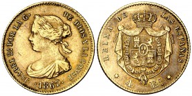 1867. Isabel II. Madrid. 4 escudos. (Cal. 111). 3,32 g. MBC+.