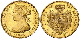 1868*1868. Isabel II. Madrid. 10 escudos. (Cal. 47). 8,40 g. EBC.