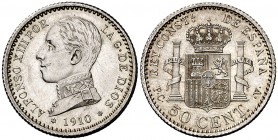 1910*10. Alfonso XIII. PCV. 50 céntimos. (Cal. 63). 2,51 g. Bella. S/C-.