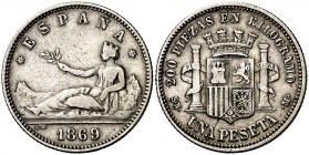 1869*1869. Gobierno Provisional. SNM. 1 peseta. (Cal. 15). 4,91 g. ESPAÑA. Rara. MBC-.