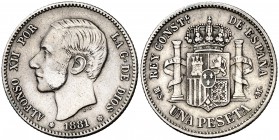 1881*1881. Alfonso XII. MSM. 1 peseta. (Cal. 56). 5,06 g. Escasa. MBC-.